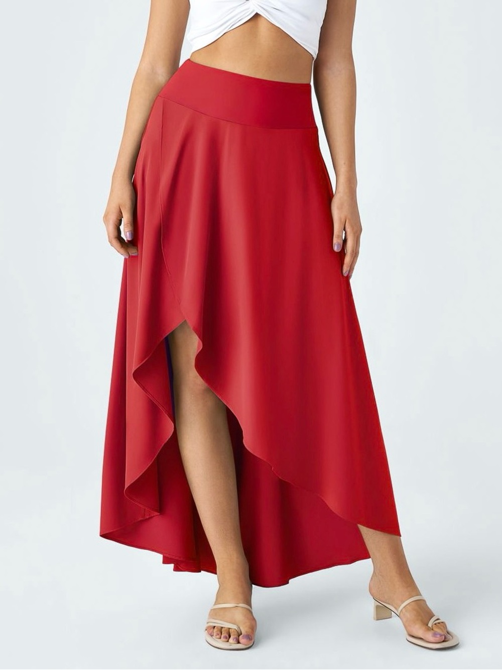 HALARA Breezeful High Waisted High Low 2-in-1 Flowy Quick Dry Maxi Skirt Red